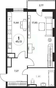 1-к квартира, вторичка, 45м2, 2/25 этаж