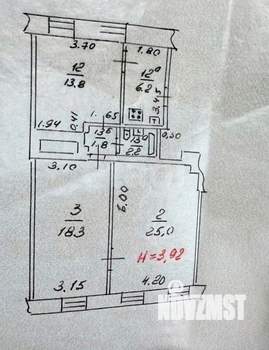 3-к квартира, вторичка, 67м2, 2/2 этаж