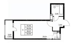 Студия квартира, вторичка, 32м2, 19/25 этаж