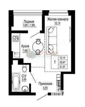 1-к квартира, вторичка, 33м2, 21/26 этаж