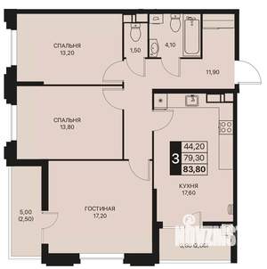 3-к квартира, строящийся дом, 84м2, 8/12 этаж