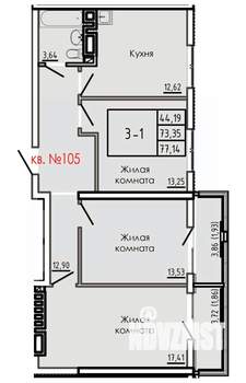 3-к квартира, строящийся дом, 77м2, 15/15 этаж