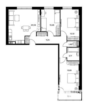 3-к квартира, вторичка, 74м2, 3/25 этаж