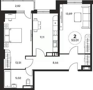2-к квартира, вторичка, 52м2, 12/25 этаж