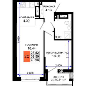 1-к квартира, вторичка, 41м2, 20/25 этаж