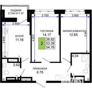 2-к квартира, вторичка, 55м2, 2/25 этаж