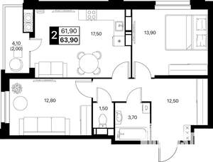 2-к квартира, вторичка, 64м2, 20/20 этаж