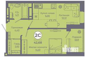 2-к квартира, вторичка, 42м2, 16/24 этаж