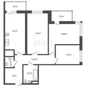 3-к квартира, вторичка, 87м2, 3/21 этаж