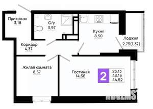 2-к квартира, вторичка, 45м2, 22/25 этаж