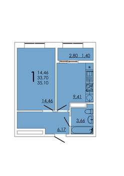 1-к квартира, вторичка, 35м2, 2/24 этаж