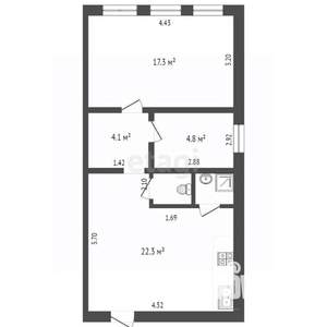 2-к квартира, вторичка, 55м2, 2/2 этаж
