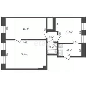 3-к квартира, вторичка, 67м2, 2/2 этаж