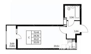 Студия квартира, вторичка, 32м2, 11/25 этаж