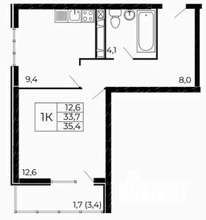 1-к квартира, вторичка, 35м2, 9/19 этаж