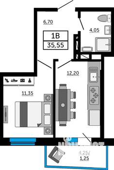 1-к квартира, вторичка, 35м2, 19/19 этаж