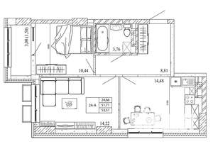 2-к квартира, строящийся дом, 53м2, 19/20 этаж