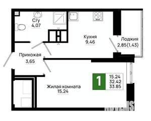 1-к квартира, вторичка, 34м2, 12/20 этаж