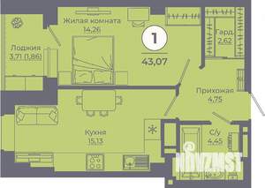 1-к квартира, вторичка, 43м2, 22/24 этаж