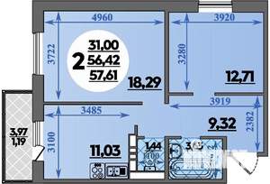 2-к квартира, вторичка, 58м2, 13/17 этаж