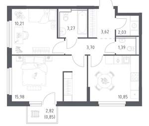 2-к квартира, вторичка, 52м2, 12/17 этаж