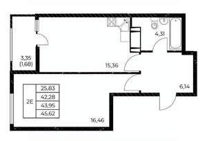 1-к квартира, строящийся дом, 46м2, 10/25 этаж