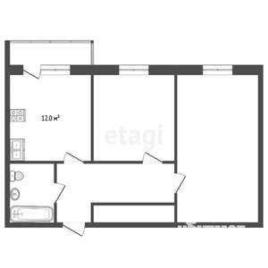 2-к квартира, вторичка, 57м2, 2/10 этаж