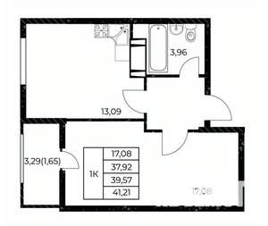 1-к квартира, строящийся дом, 41м2, 22/25 этаж