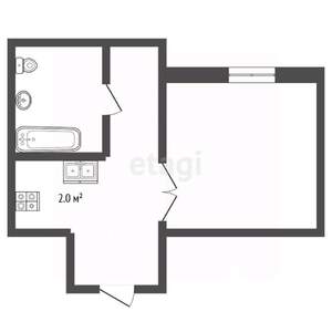 1-к квартира, вторичка, 19м2, 1/2 этаж