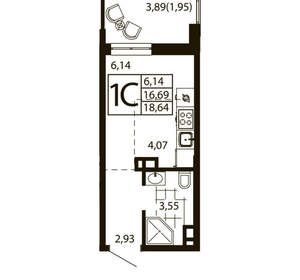 Студия квартира, вторичка, 18м2, 15/24 этаж