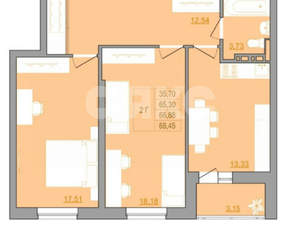 2-к квартира, вторичка, 69м2, 2/22 этаж