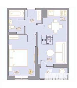 2-к квартира, вторичка, 46м2, 17/22 этаж