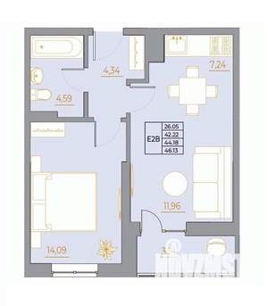 2-к квартира, вторичка, 46м2, 14/22 этаж