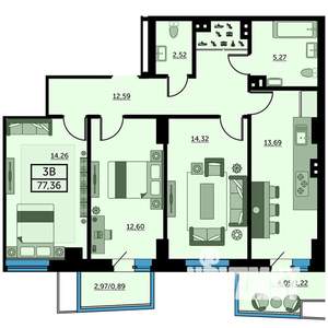 3-к квартира, сданный дом, 78м2, 2/26 этаж