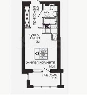 Студия квартира, вторичка, 32м2, 17/17 этаж