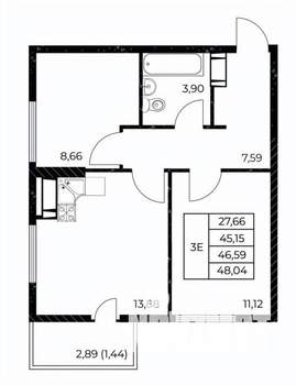 2-к квартира, вторичка, 48м2, 4/25 этаж