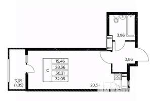 Студия квартира, вторичка, 32м2, 5/25 этаж