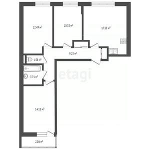 3-к квартира, вторичка, 72м2, 19/25 этаж
