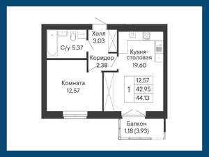 1-к квартира, вторичка, 44м2, 2/8 этаж