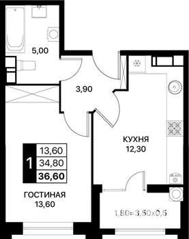 1-к квартира, вторичка, 37м2, 11/20 этаж