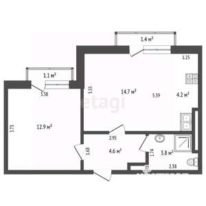 1-к квартира, вторичка, 43м2, 15/25 этаж