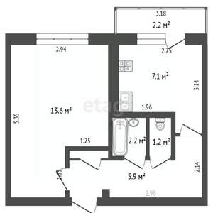 1-к квартира, вторичка, 31м2, 2/5 этаж