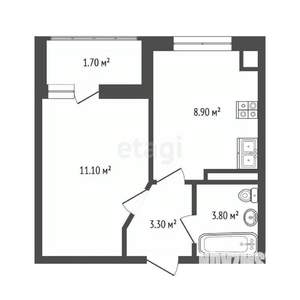 1-к квартира, вторичка, 29м2, 6/6 этаж