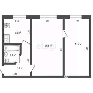 2-к квартира, вторичка, 43м2, 1/5 этаж