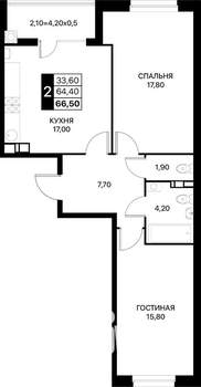 2-к квартира, вторичка, 67м2, 12/20 этаж