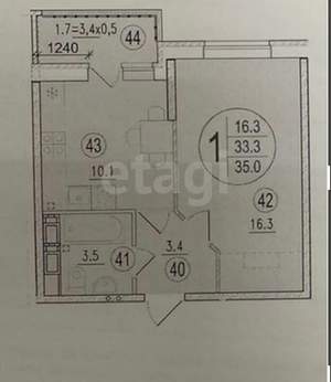 1-к квартира, сданный дом, 35м2, 7/13 этаж