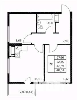 2-к квартира, вторичка, 48м2, 11/25 этаж