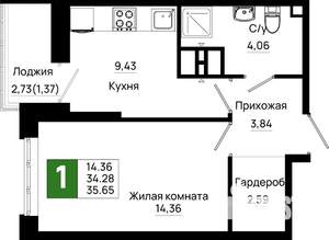 1-к квартира, вторичка, 36м2, 10/25 этаж