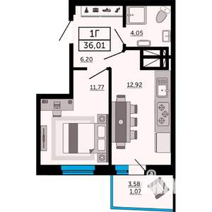 1-к квартира, вторичка, 36м2, 5/31 этаж