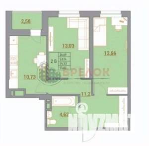 2-к квартира, вторичка, 56м2, 10/21 этаж